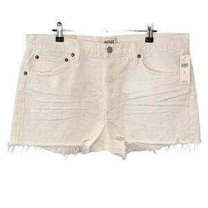 AGOLDE Parker Denim Fray Cut Off Shorts White Mid Rise Button Fly Size 31, NWT